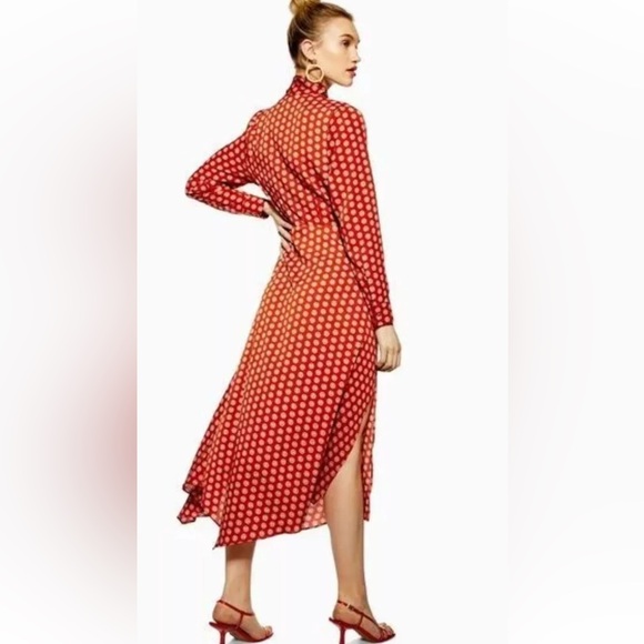 Topshop Horse Coin Print Long Sleeve‎ Midi Dress Coral Womens US 6 UK 10 EUC! - Picture 3 of 15